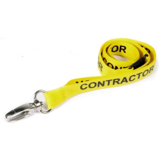 15mm Pre-Printed CONTRACTOR Lanyard with Metal Lobster Clip - pack of 100