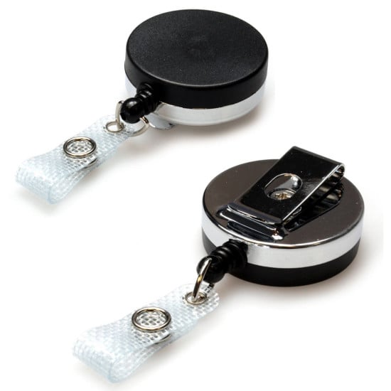 Heavy Duty Yo-Yo Chrome and Black Badge Reel with metal cord - Strap fitting