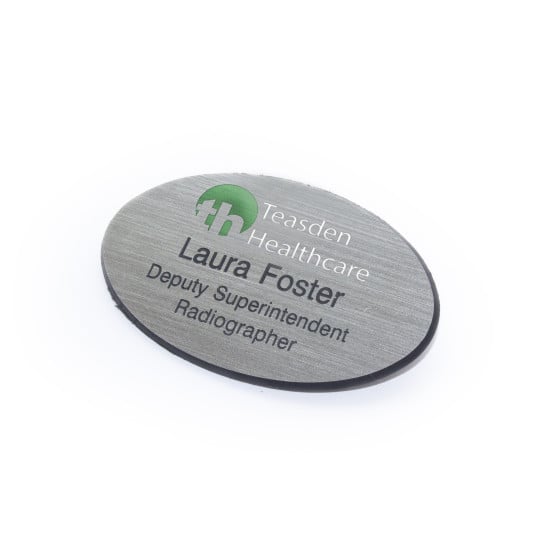Printed Oval Plastic Name Badge 70mm x 38mm