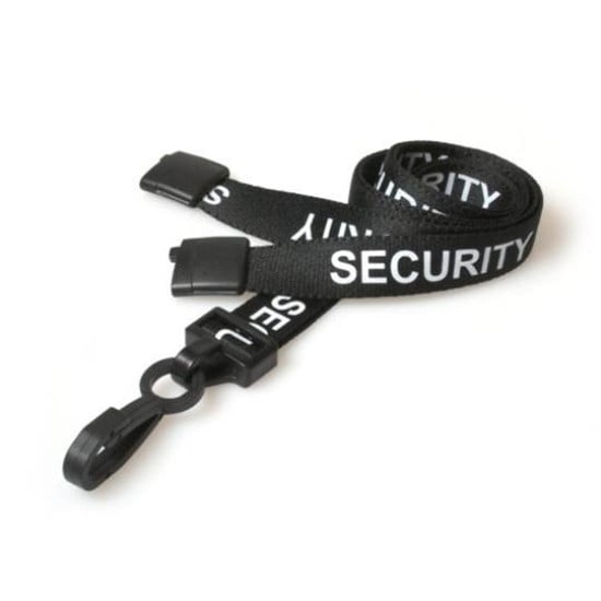 15mm Pre-Printed SECURITY Lanyard with Black Plastic Clip - pack of 100