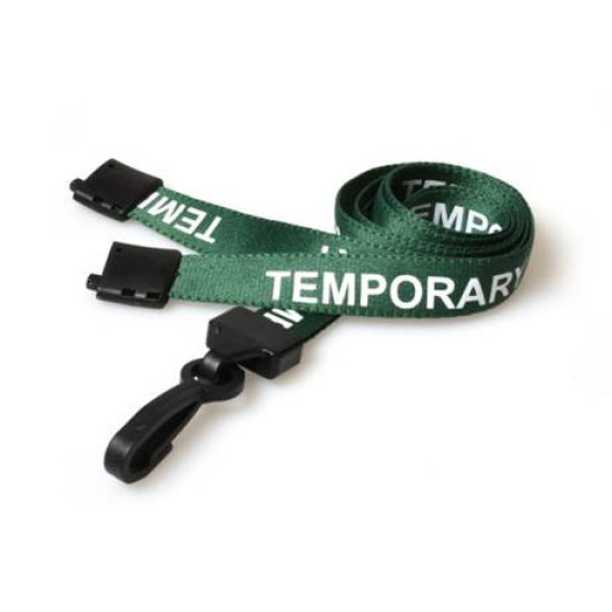 Pre-Printed TEMPORARY Lanyards with Black Plastic Clip - pack of 100