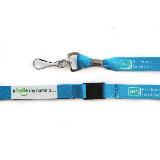 Hello My Name Is Health and Social Care Lanyard with metal dog clip and health and safety breakaway