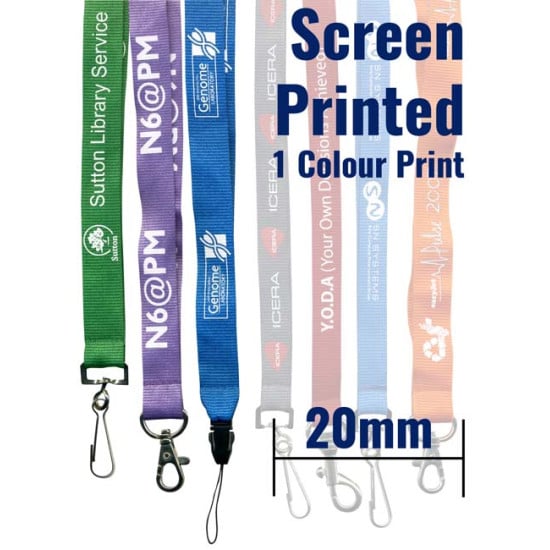20mm Screen Printed Colour Lanyards - 1 Colour Print - 14-21 day delivery