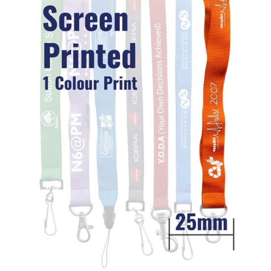 25mm Screen Printed Colour Lanyards - 1 Colour Print - 14-21 day delivery