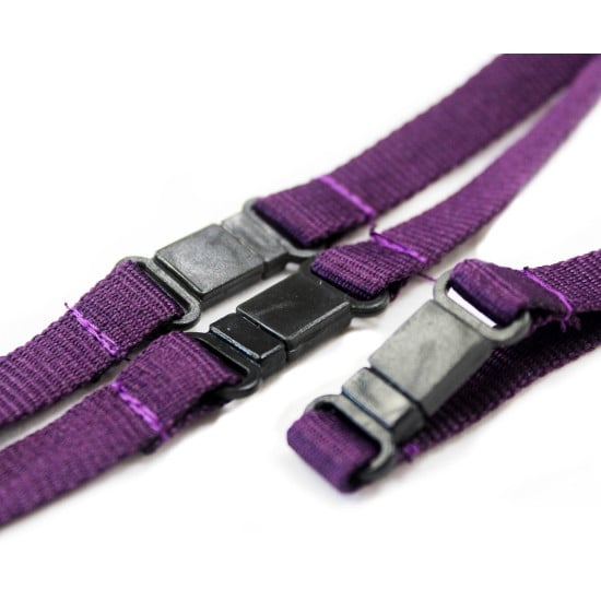10mm lanyards in purple with 3 health and safety breakaways