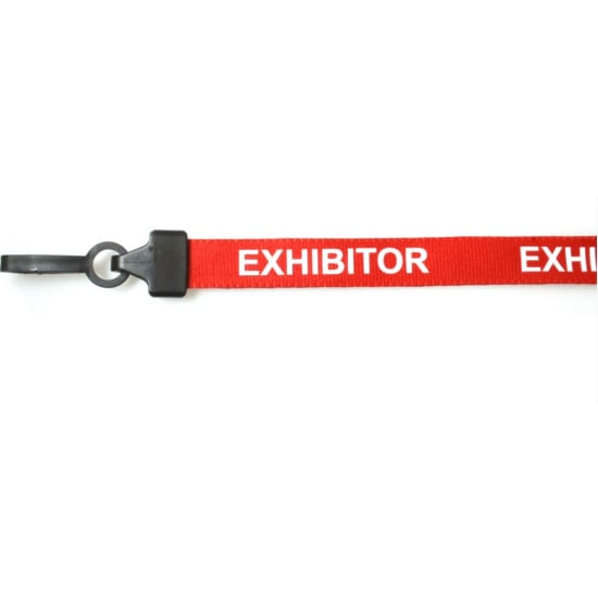 15mm Pre-Printed EXHIBITOR Lanyard with Black Plastic Clip - Pack of 100