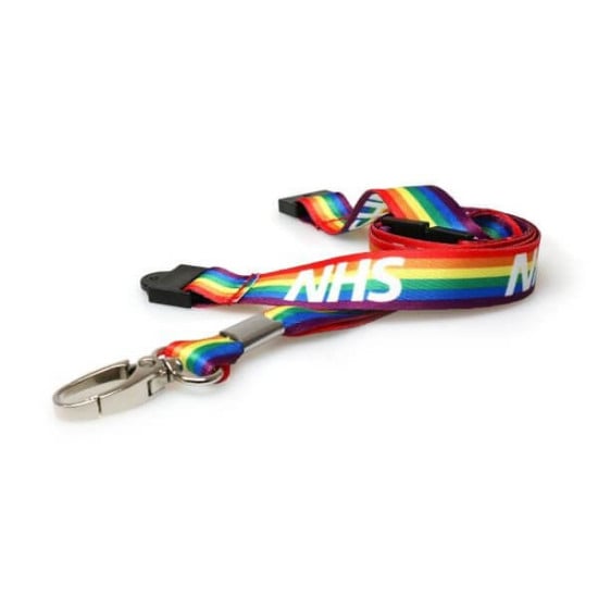 Rainbow NHS Printed Polyester Lanyards with Double Health and Safety Breakaway and Metal Trigger Clip