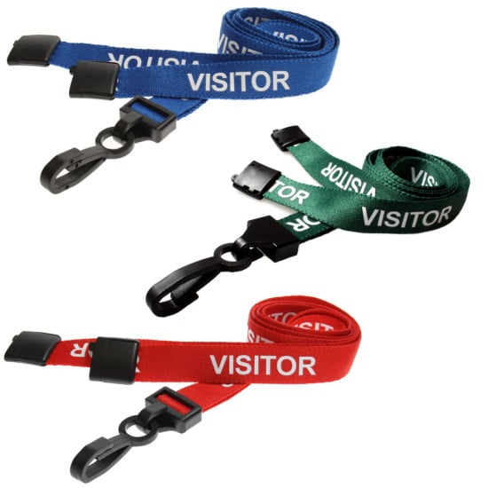 15mm Pre-Printed VISITOR Lanyard with Black Plastic Clip - Pack of 100