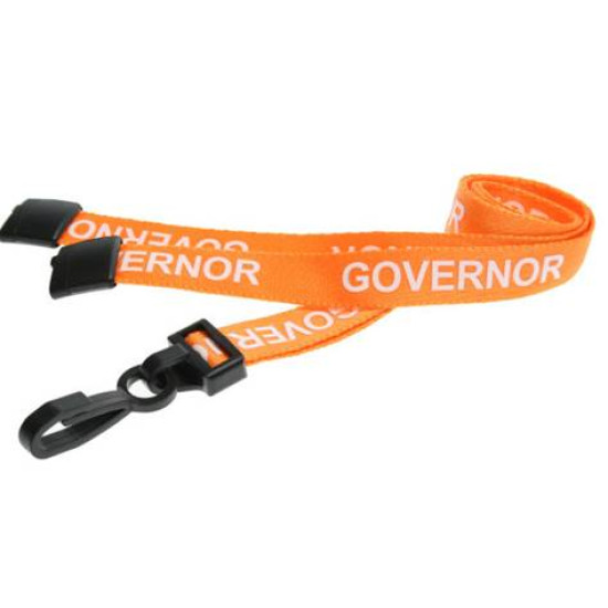 Orange Pre-printed GOVERNOR Lanyards with Black Plastic Clip - pack of 10