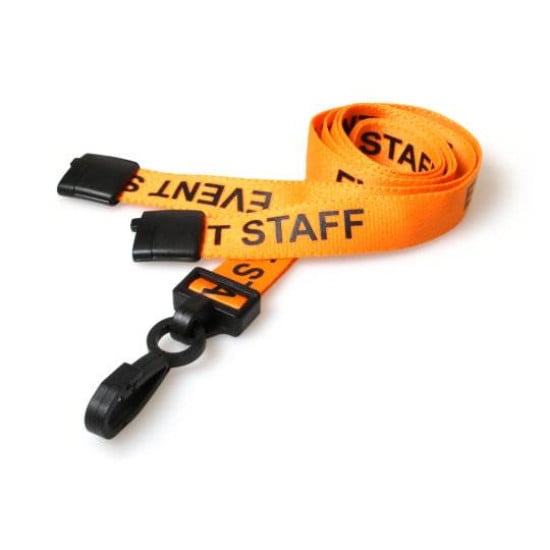 15mm Pre-Printed EVENT STAFF Lanyard with Black Plastic Clip - Pack of 100