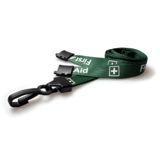 Pre-printed FIRST AID Lanyards with Black Plastic Clip - pack of 100