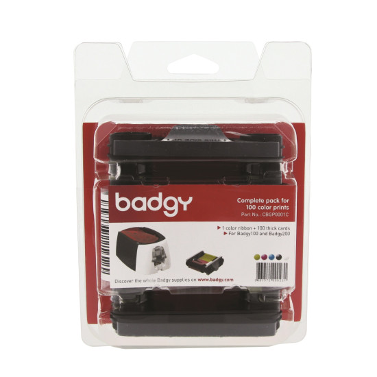 Evolis Badgy200 CBGP0001C Consumables Kit - 1 x Colour Ribbon & 100 x 0.76mm Cards