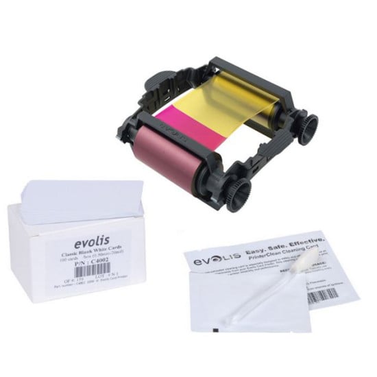 Evolis Badgy VBDG205EU Badgy Consumables Kit - 1 x colour ribbon - 100 x 30 mil Cards - 1 x cleaning kit