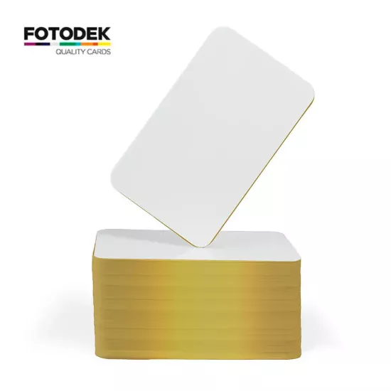 FOTODEK® PVC Plain White Gold Foil Edge Cards (Pack of 100)
