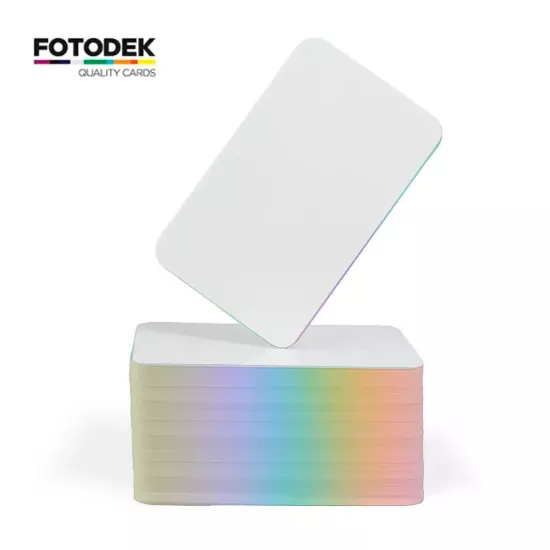 FOTODEK® PVC Plain White Spectrum Hologram Foil Edge Cards (Pack of 100)