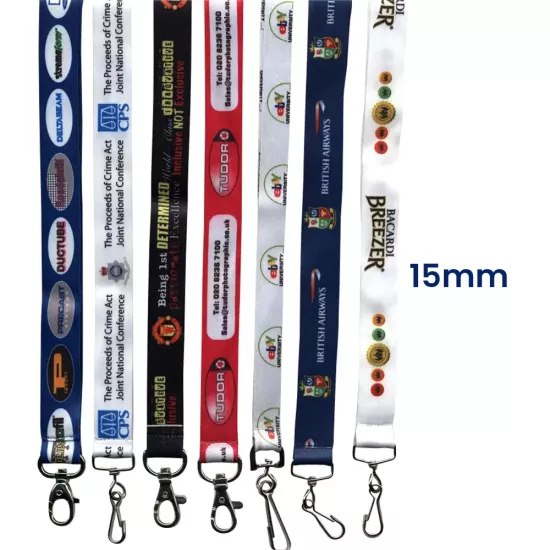 15mm Dye Sublimation Full-Colour Personalised Lanyards Express 5 Day Delivery