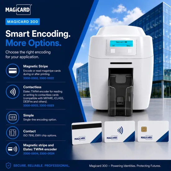 Magicard 300 ID Card Printer (quarter View) with 4 year warranty