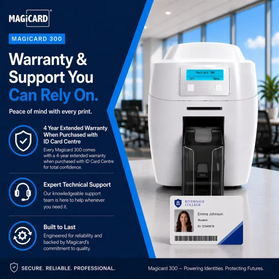 Magicard 300 ID Card Printer (quarter View) with 4 year warranty