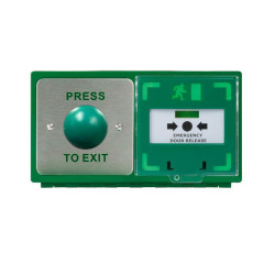 ICS Hinged double back box with AA57-PTE green dome button and MCP110 call point - Horizontal - DBB-H-04-110-H ICS Hinged double back box with AA57-PTE green dome button and MCP110 call point - Horizontal - DBB-H-04-110-H