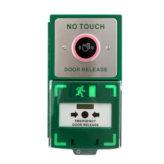 ICS Hinged Double Back Box with DRB-IR Infrared Exit Button and MCP110 Call Point - DBB-H-IR-110