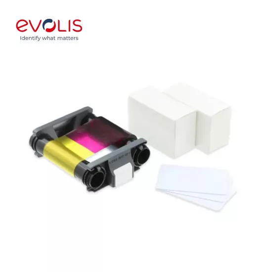 Evolis Badgy200 CBGP0001C Consumables Kit - 1 x Colour Ribbon & 100 x 0.76mm Cards