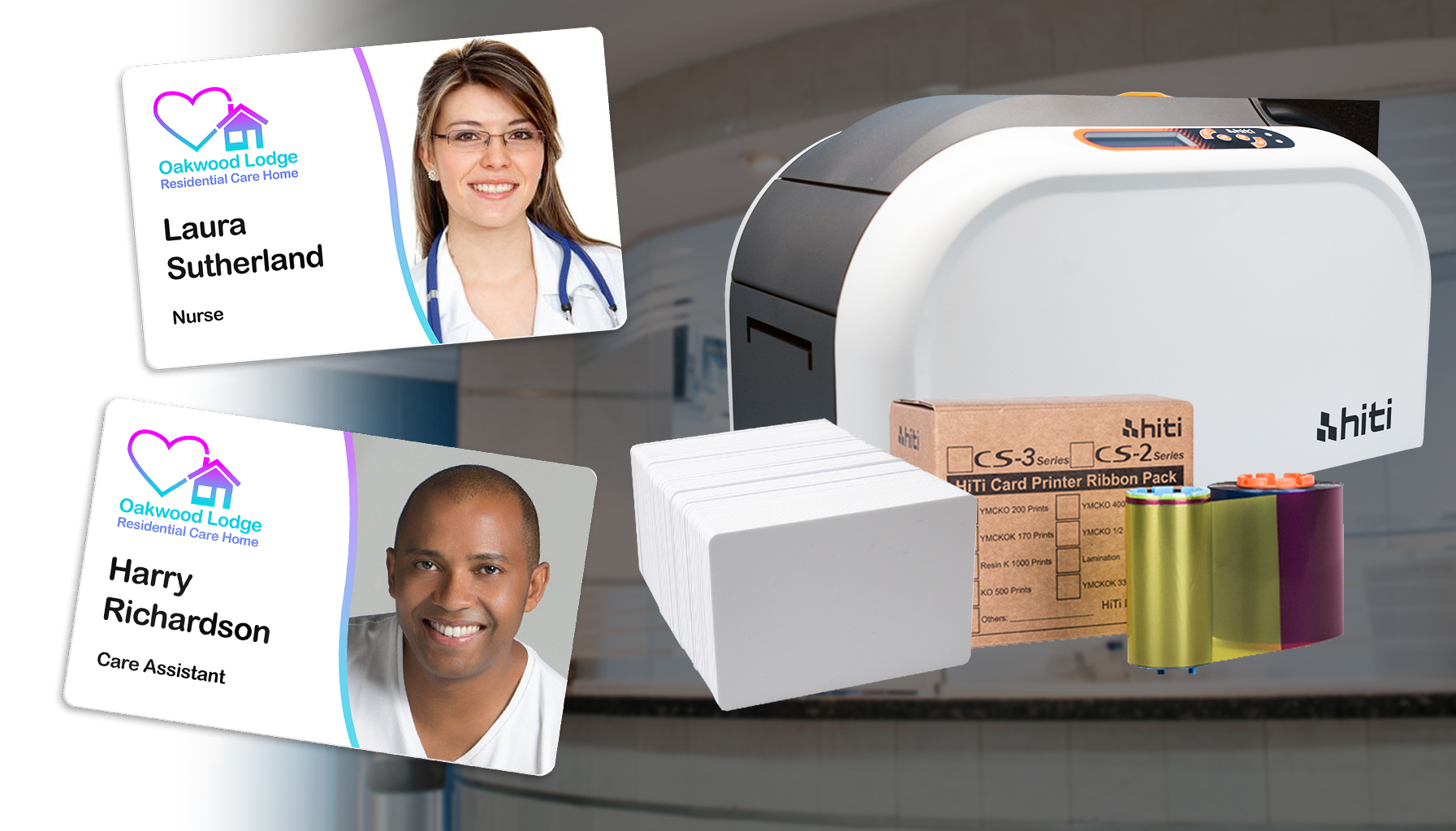 The HiTi CS200-e ID card printer bundle is ideal for healthcare