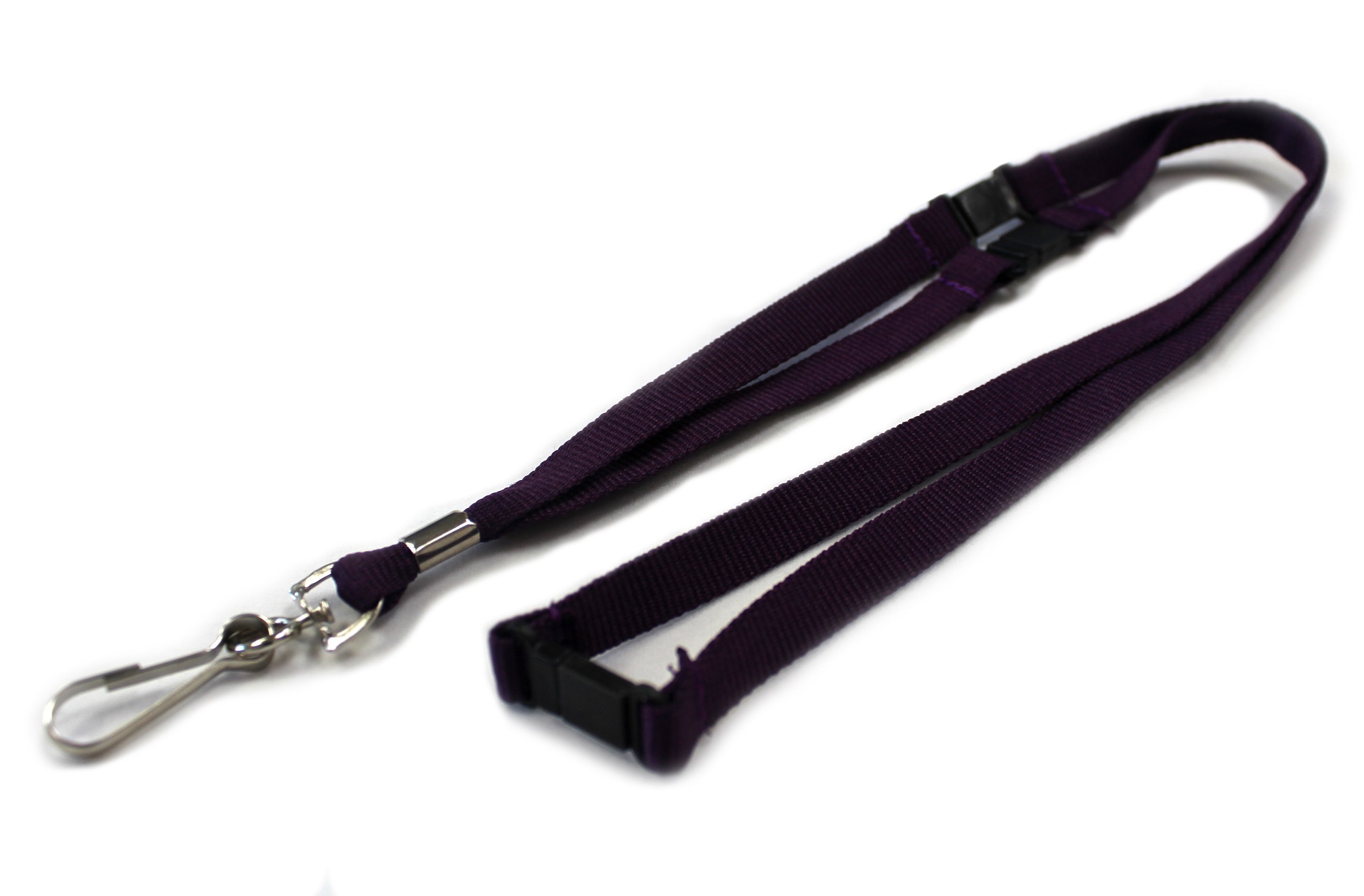 An image of 10mm lanyards in purple with 3 health and safety breakaways