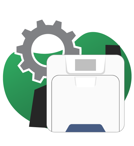 Icon of a printer with cog
